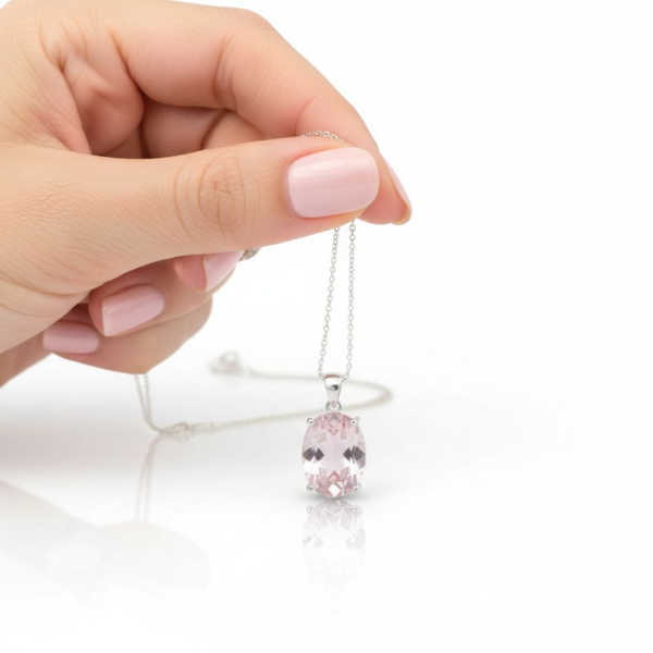 Pembe Kuvars 925 Gümüş Kolye